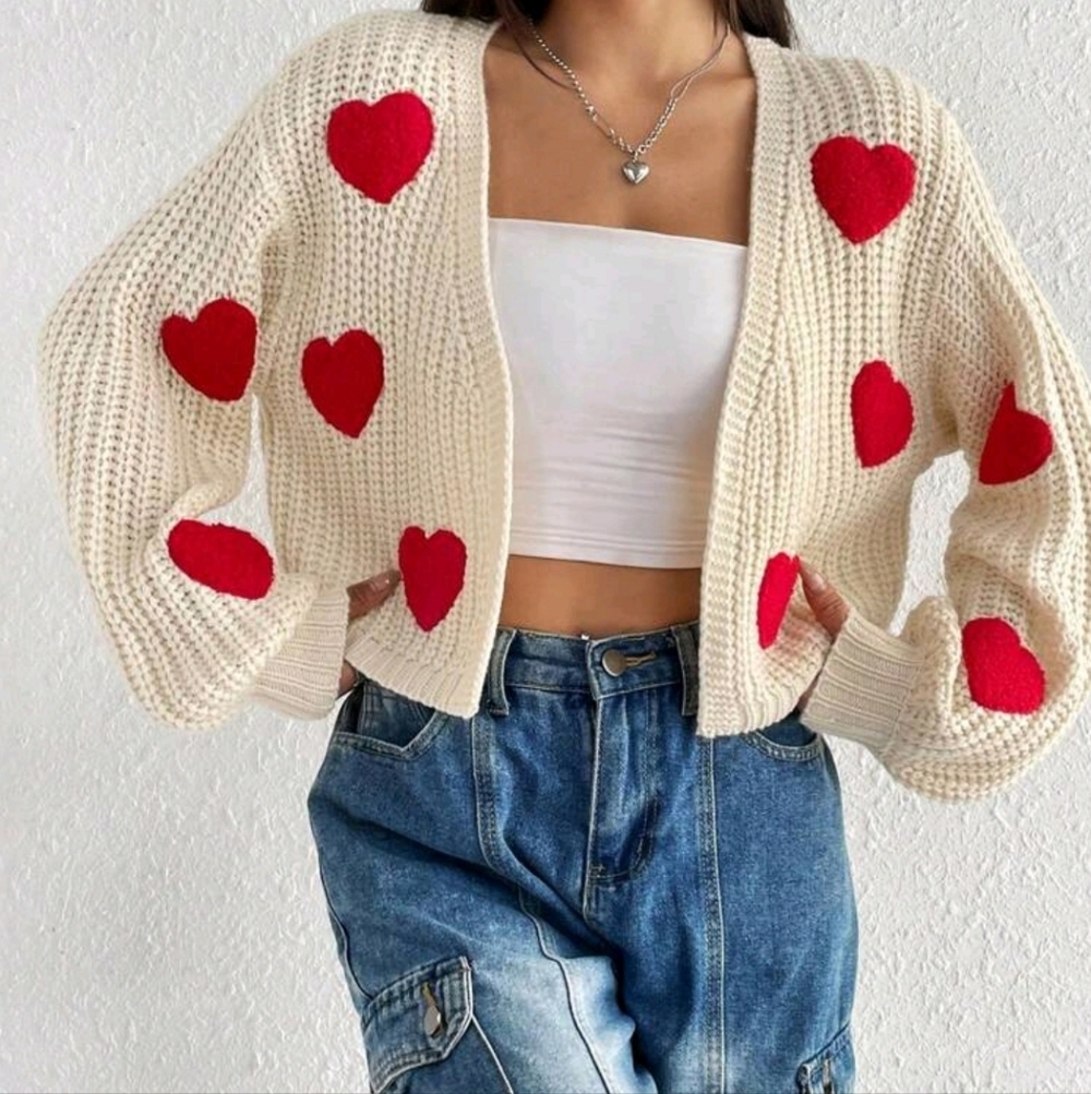 Cream Heart Patterned Sweater - image 9